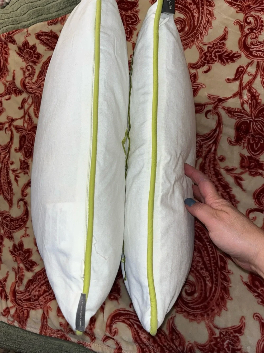 Echo White Decorative Pillow Set with Lime Green Embroidery and Orange Accents